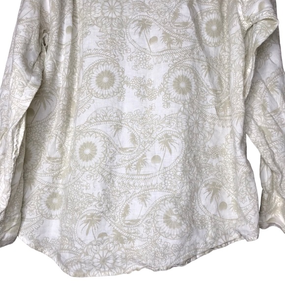 Tommy Bahama Linen Shirt Long Sleeve Button Up Paisley Floral Cream Gold Large - Picture 10 of 11